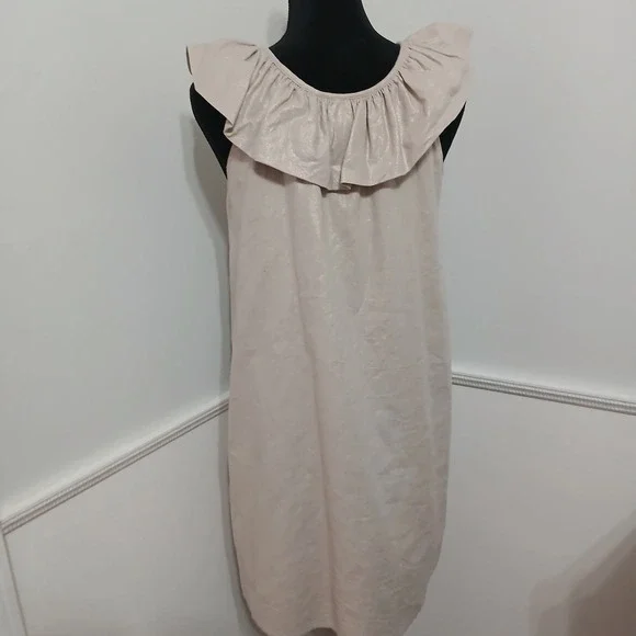 Worthington Womens Beige Gold Metallic Linen Blend Shift Dress Size 8 - Picture 4 of 8